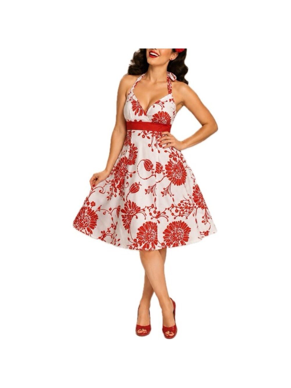 Ruby Rox Halter Fit & Flare Dress Size 6 NWT White Orange Floral Sundress Retro